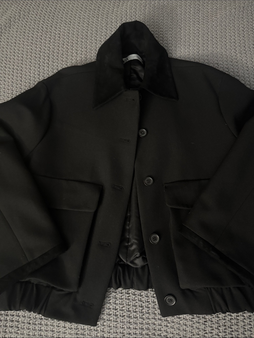 Zara Black Wool Button-Up Pea Coat